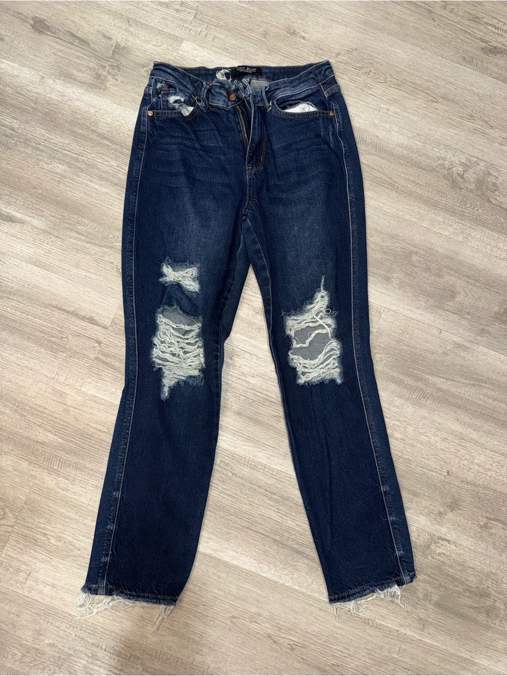 Judy Blue Dark Indigo Distressed Straight Leg Jeans